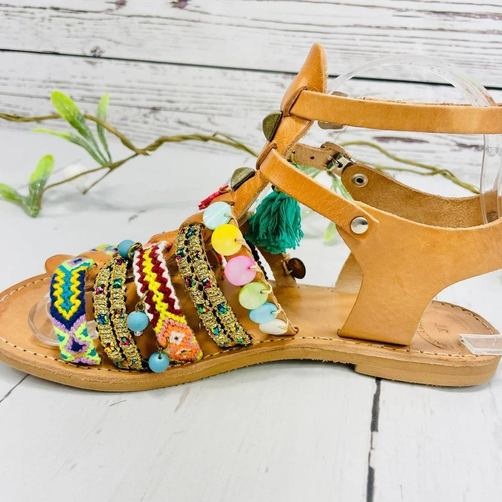 ELINA LINARDAKI Sandals - Beige  Ankle Strap Charm Flat Sandals - Picture 10 of 12